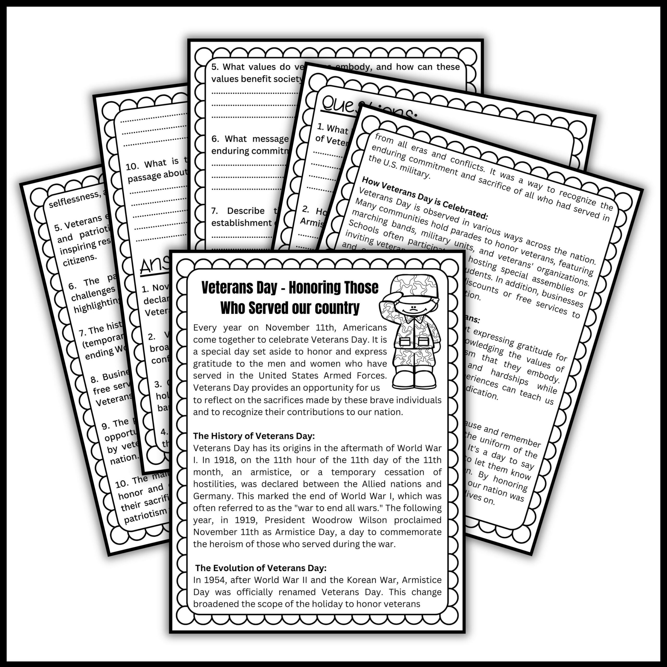 Veterans Day Reading Comprehension U0026 Questions Patriot Day Worksheets Made By Teachers