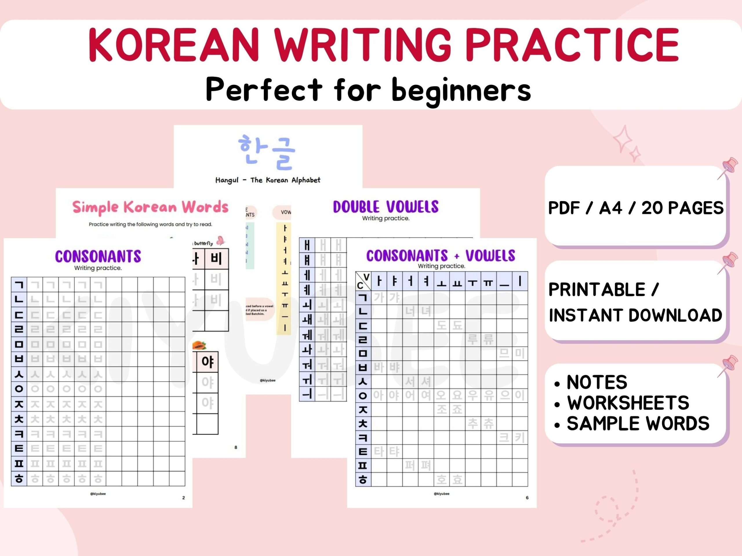 W2 korean Hangul Writing Practice Worksheets For Beginners Learn 