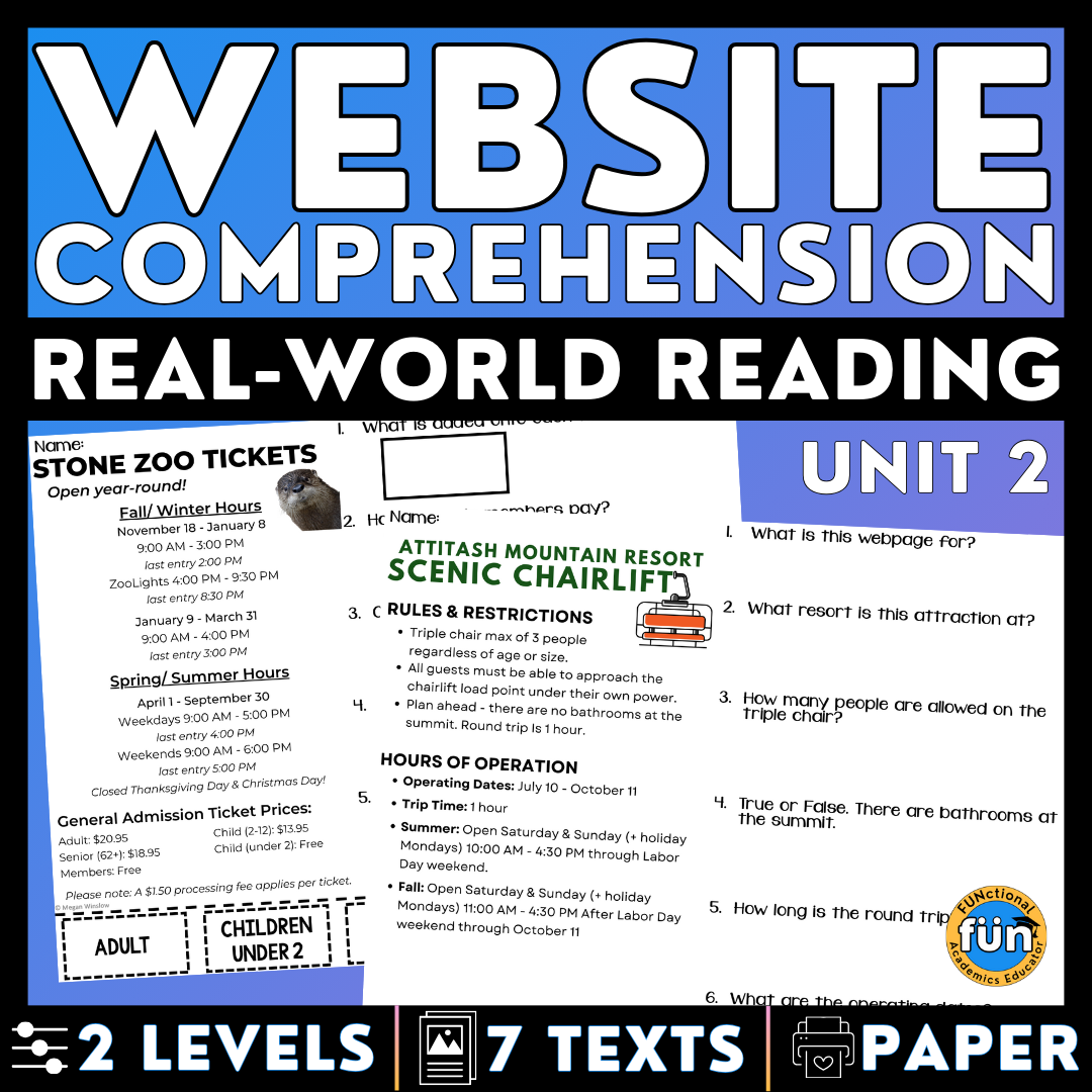 Website Comprehension 2 Real World Reading Worksheets Functional Texts Classful