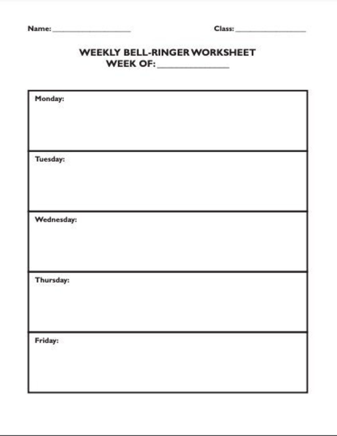 Free Printable Bell Ringer Worksheet