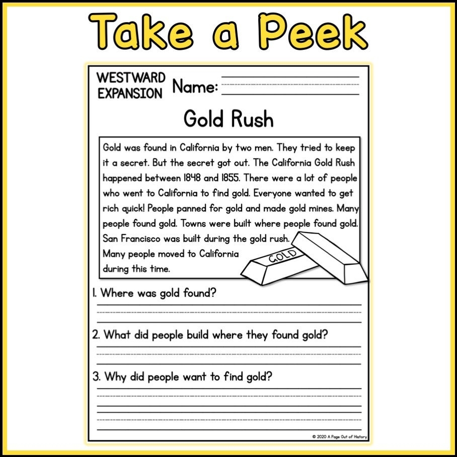 Westward Expansion Reading Comprehension Passages K 2 