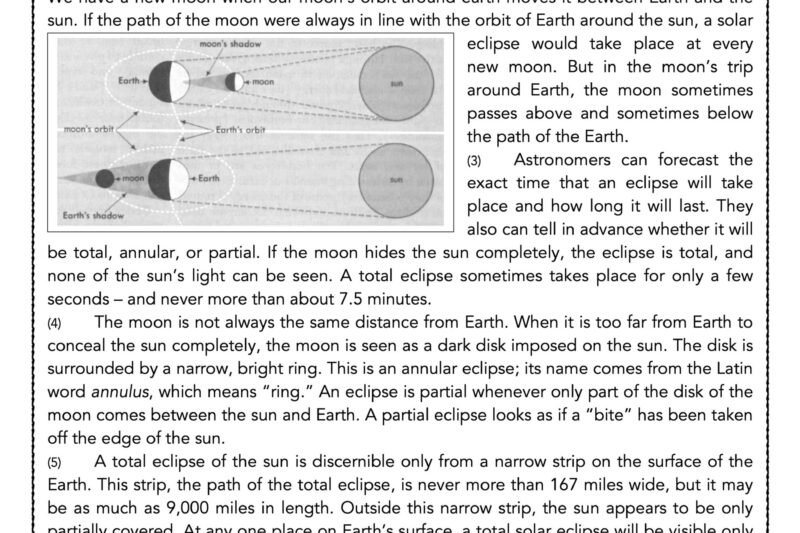 Reading Comprehension Worksheets On Solar Eclipse
