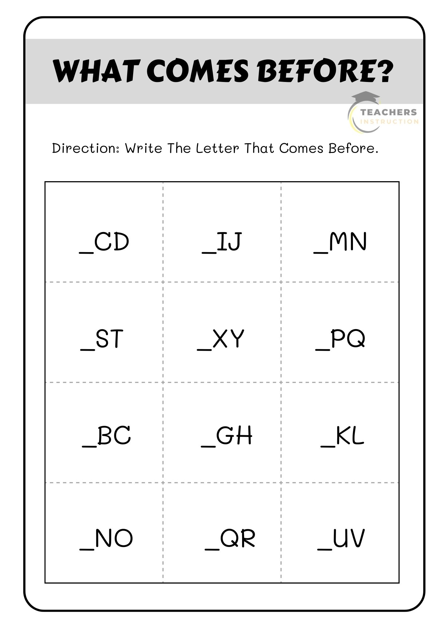 What Comes Before Alphabet Worksheets What Comes Before Alphabet Worksheets