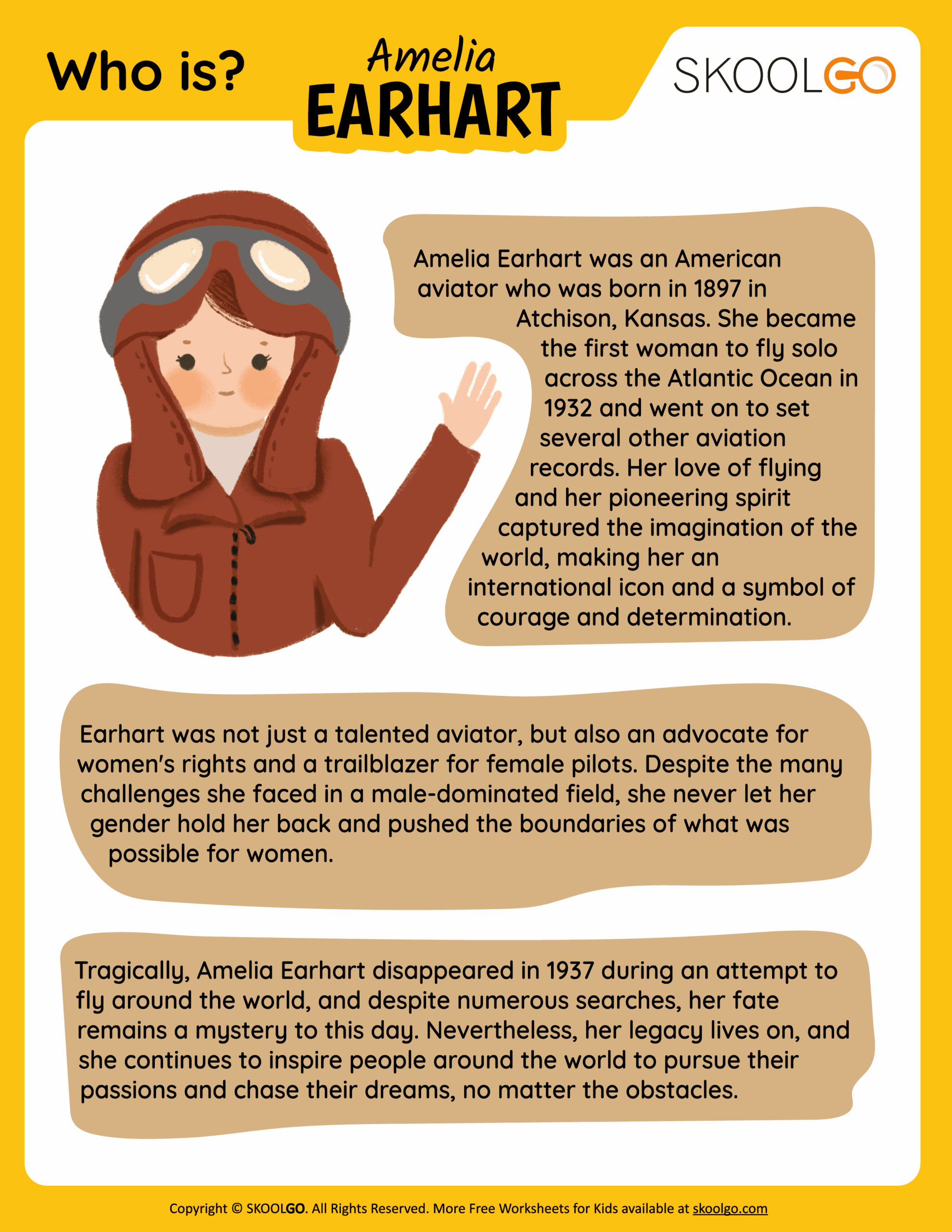 Who Is Amelia Earhart Free Worksheet For Kids SKOOLGO Who Is Amelia Earhart Free Worksheet For Kids SKOOLGO