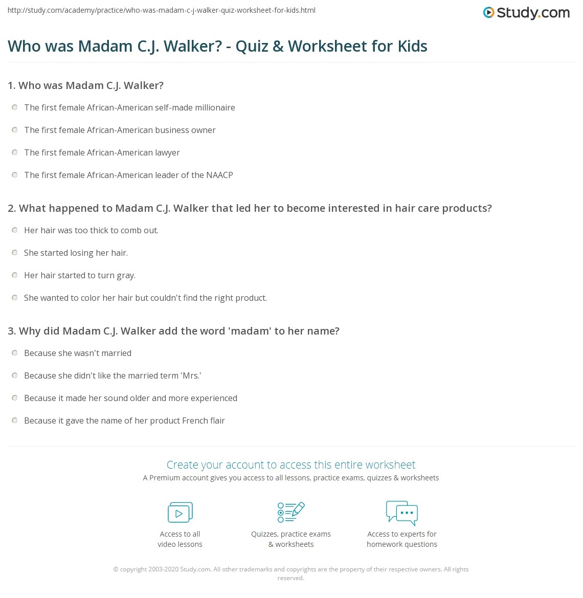 Free Printable Madam Cj Walker Worksheet