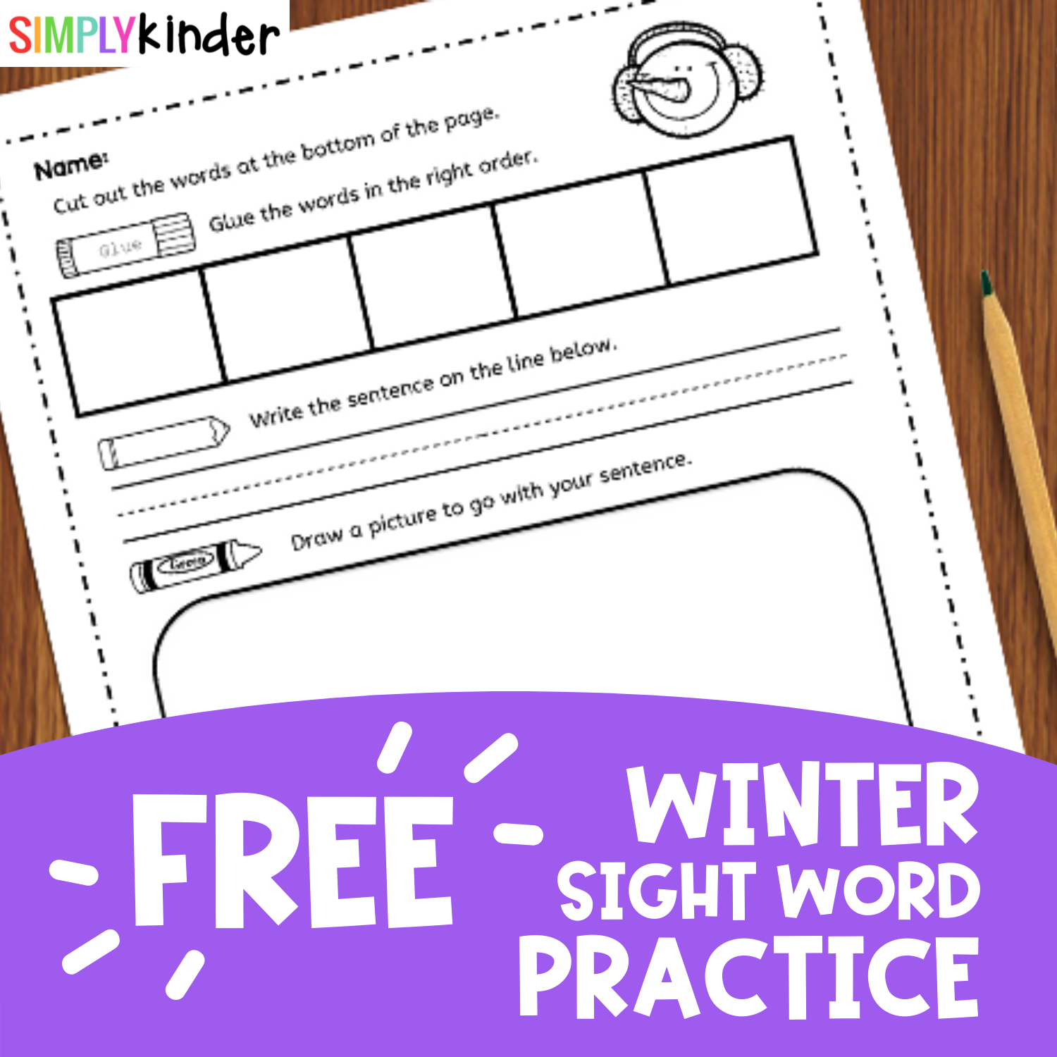 Winter Sight Word Practice Sheets For Kindergarten Simply Kinder