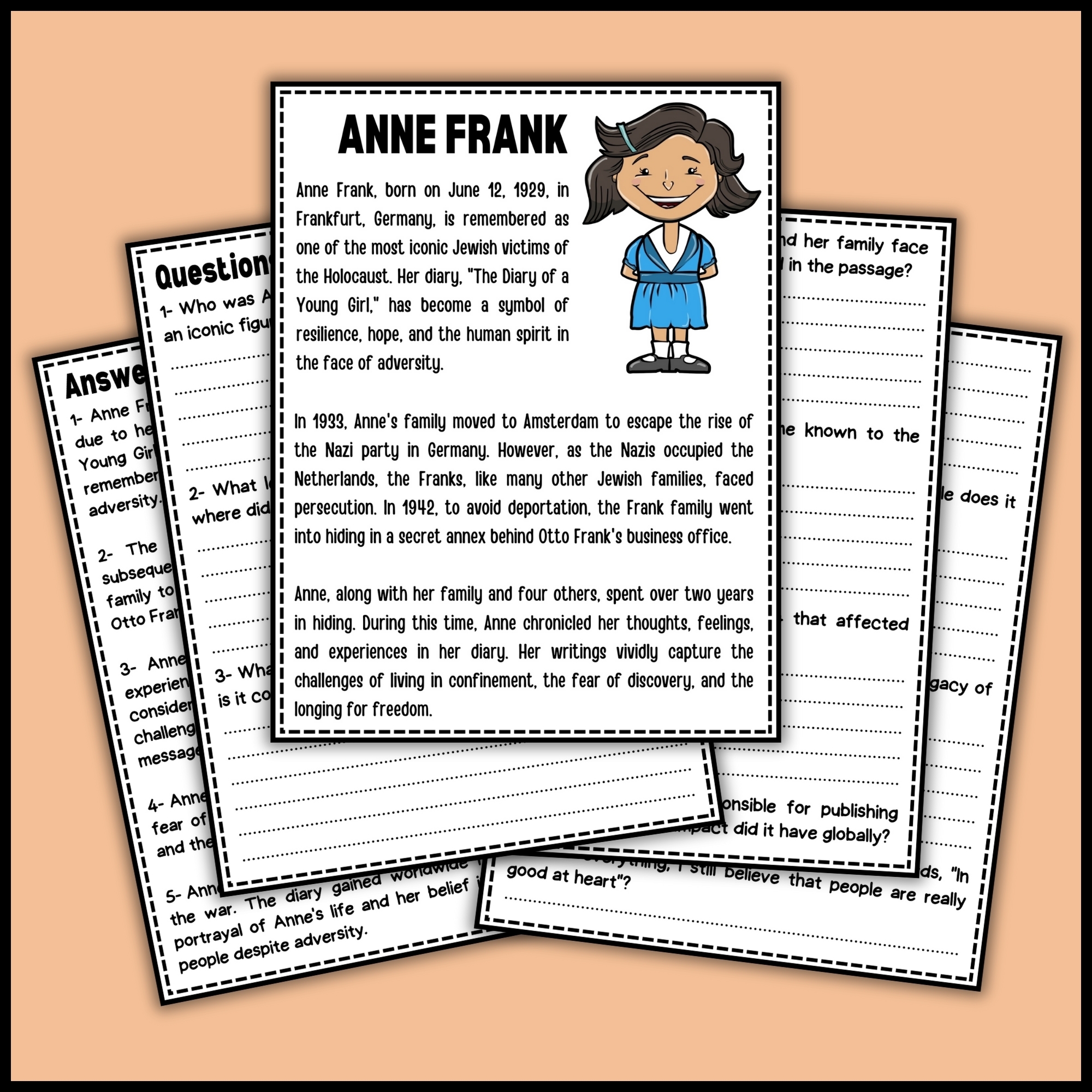 Women s History Month Anne Frank Reading Comprehension Passage U0026 Questions