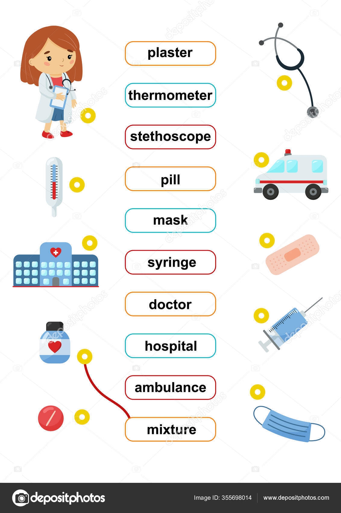 Word Match Educational Game Learn English Vocabulary Medicine Healthcare Cute Stock Vector By kristina0702 355698014