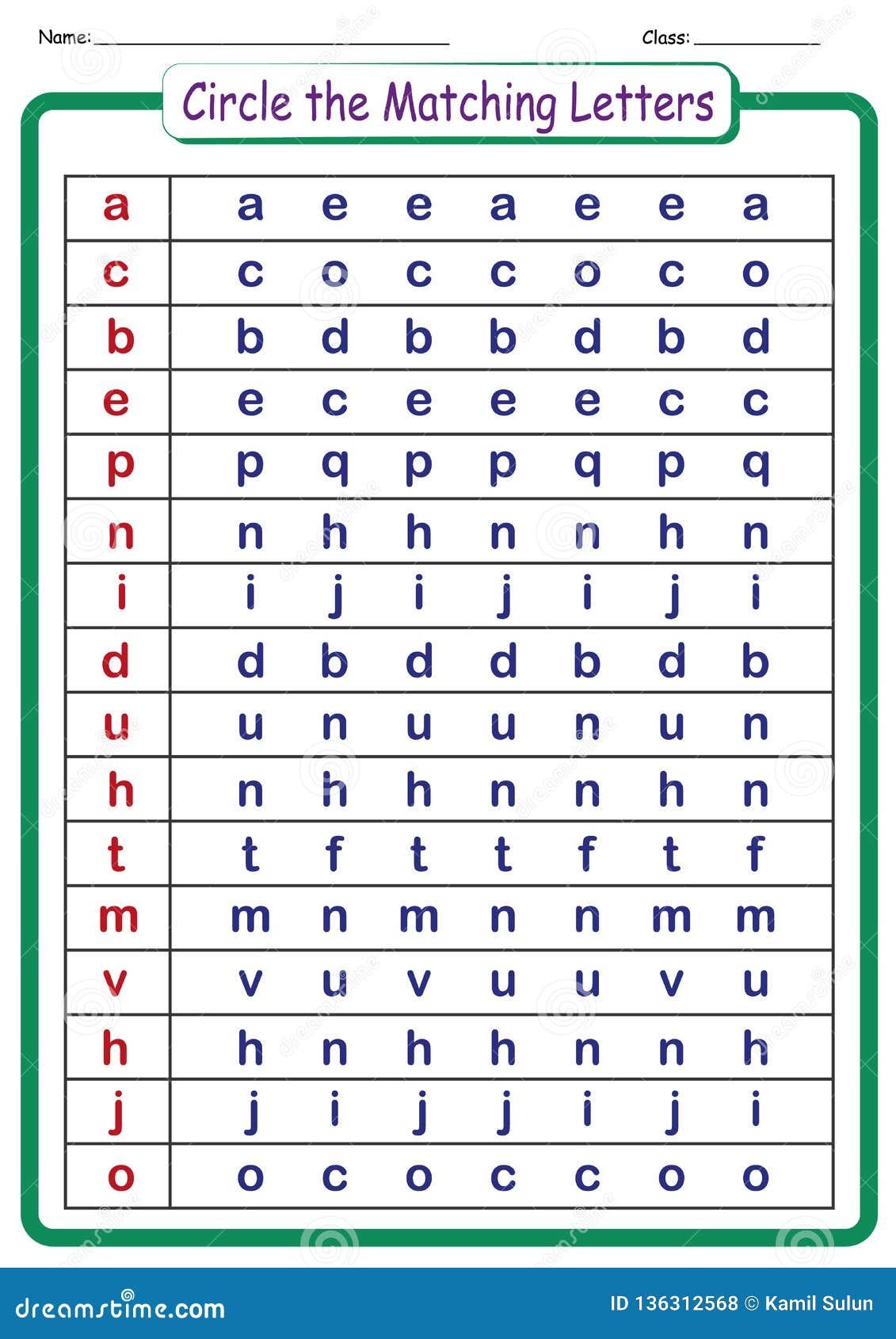 Worksheet For Kids Circle The Letters That Match The First Letter In Each Row Educational Activities Stock Illustration Illustration Of Dyslexia Primary 136312568