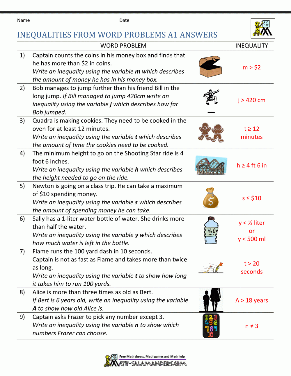 Free Printable Inequality Worksheets Free Printable Inequality Worksheets