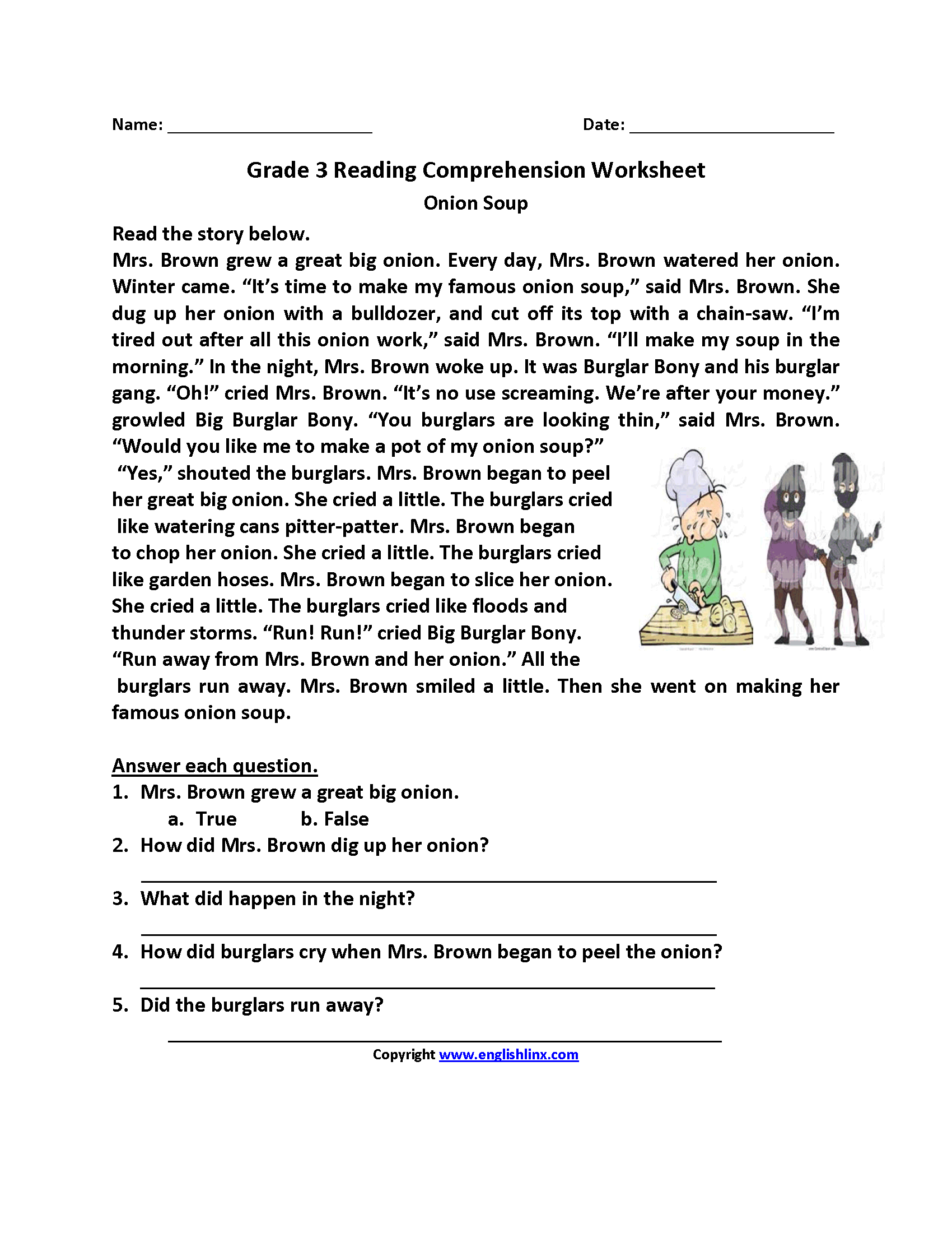 Reading Comprehension For 3rd Grade Worksheets