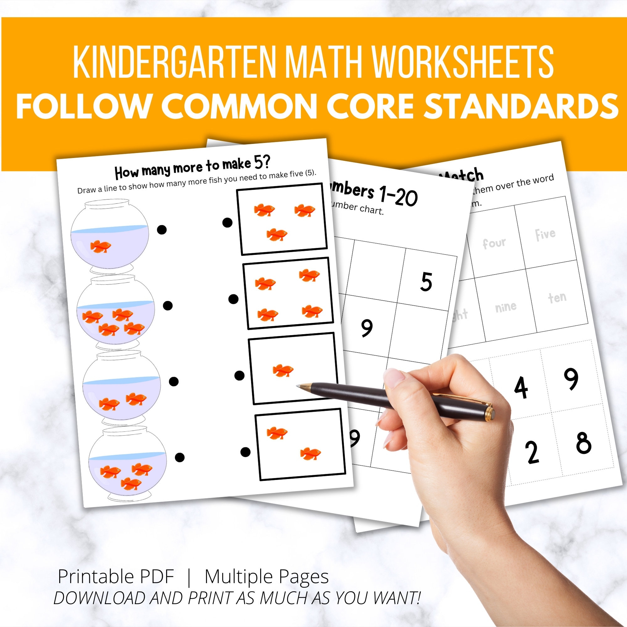 100 Kindergarten Math Common Core Worksheets Printable Instant 