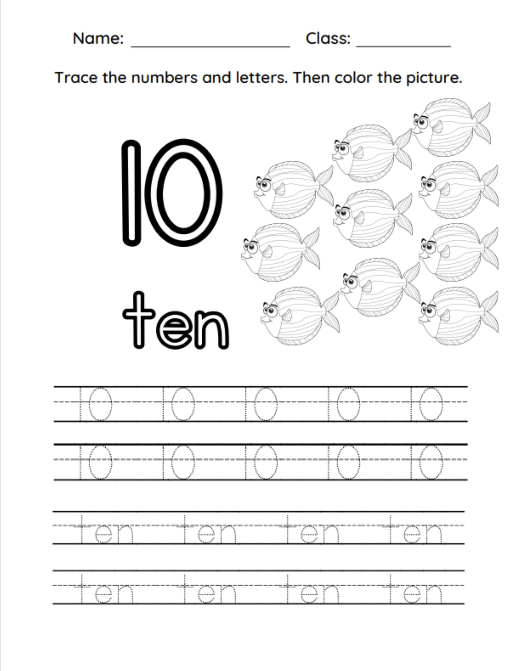 11 Printable Trace The Numbers And Words 0 10 Math Worksheet Preschool Kindergarten Phonics Etsy