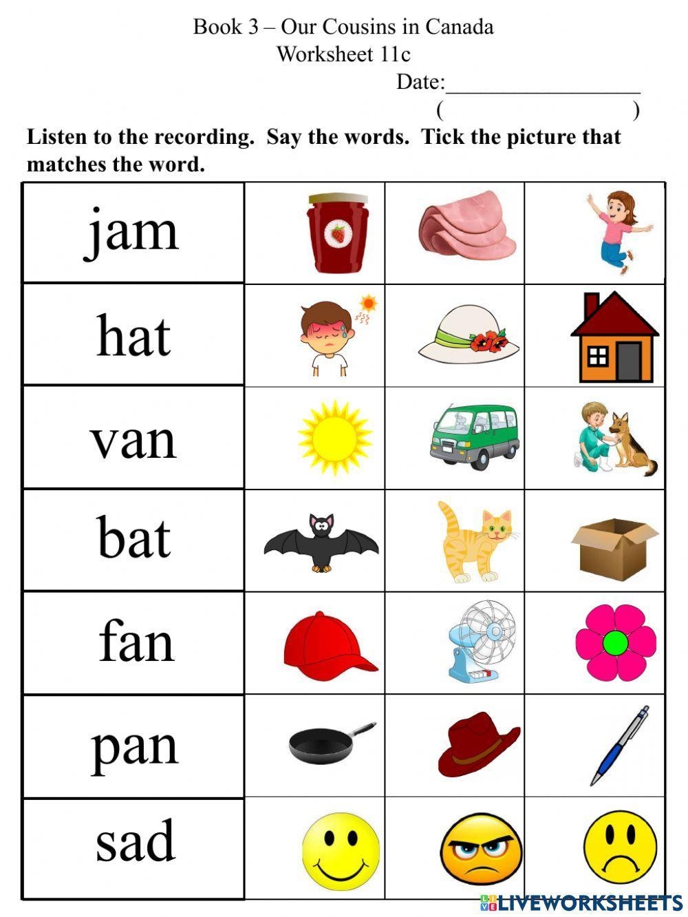 11c Short A CVC Word Picture Association Worksheet Live