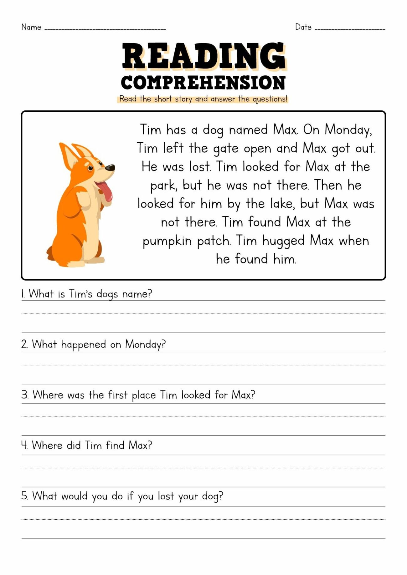 13 Short Story Reading Comprehension Worksheets Reading