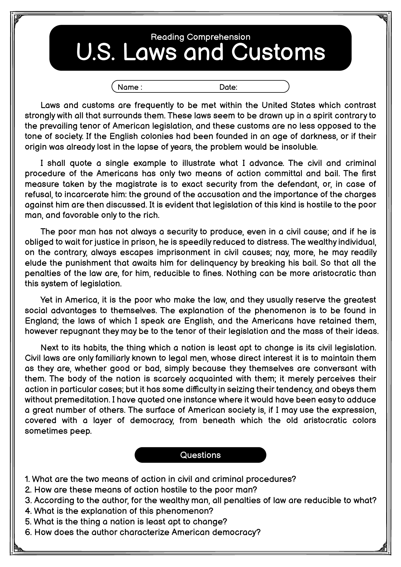 Reading Comprehension Worksheets High School Pdf