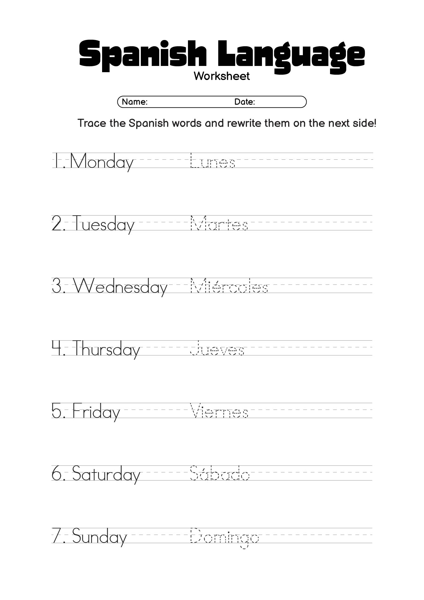 Free Printable Spanish Worksheets 1st Grade