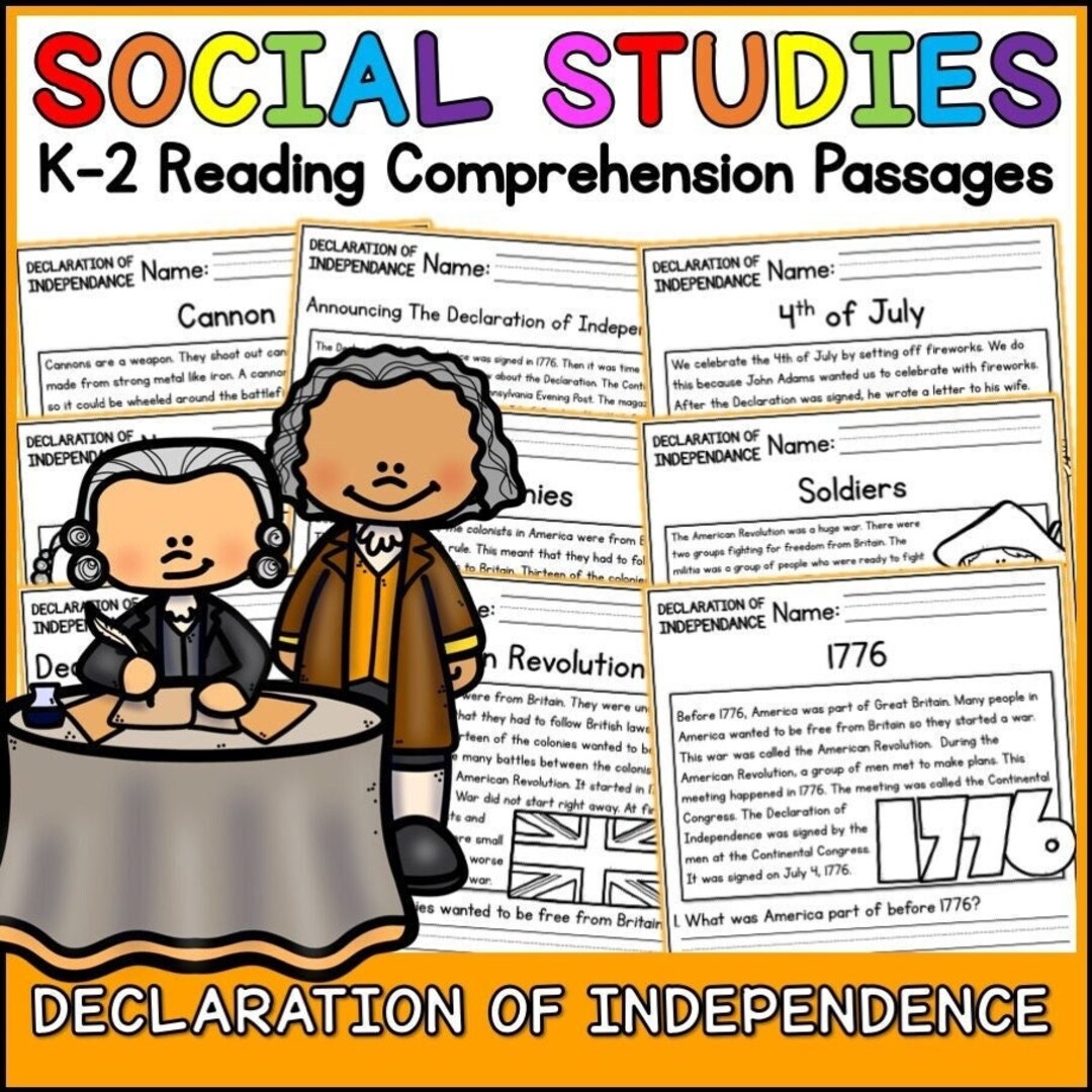 1st 2nd Grade Reading Comprehension Declaration Of Independence Passages U0026 Questions Classroom Homeschool No Prep Printable History Etsy