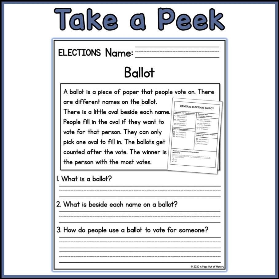 1st 2nd Grade Reading Comprehension Elections Passages