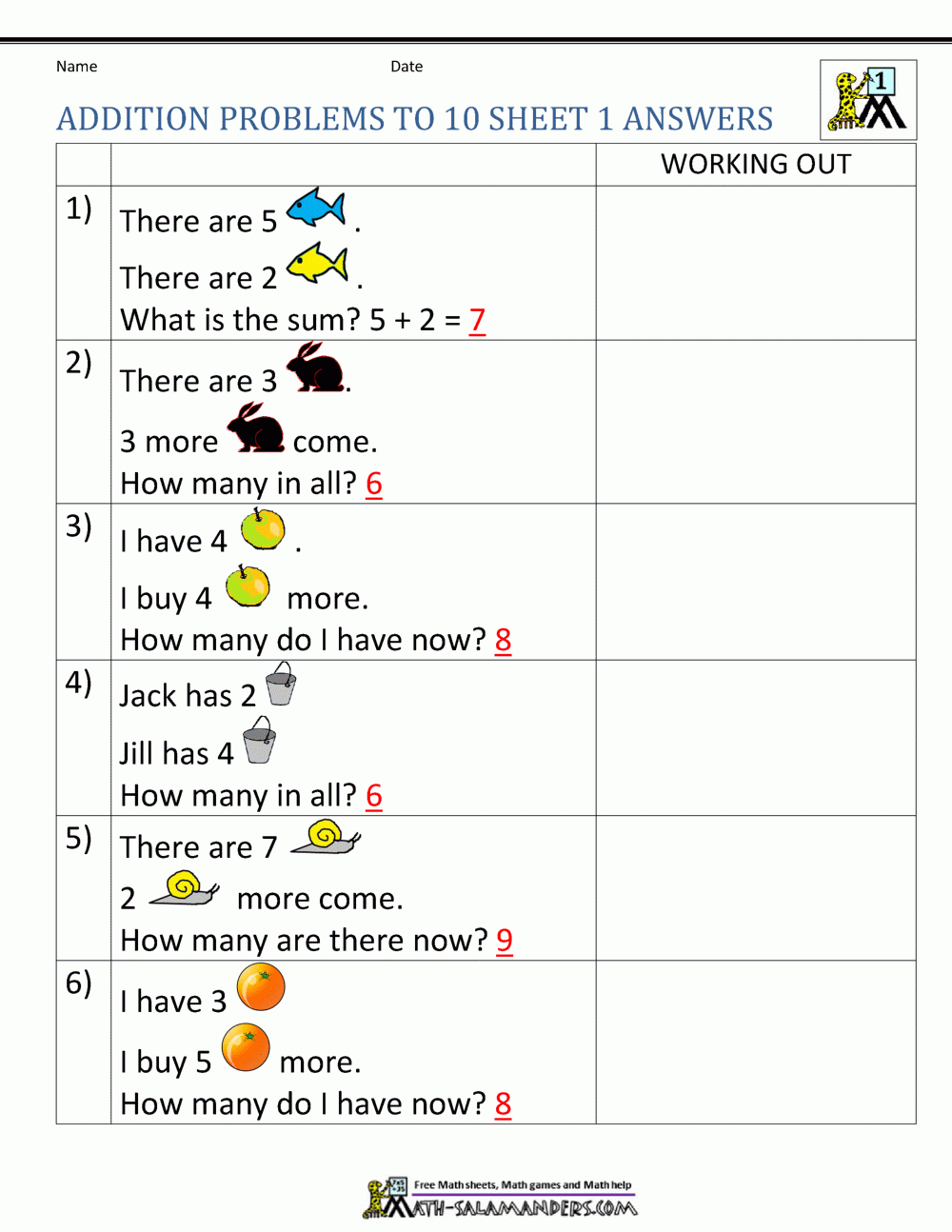 1st Grade Addition Word Problems