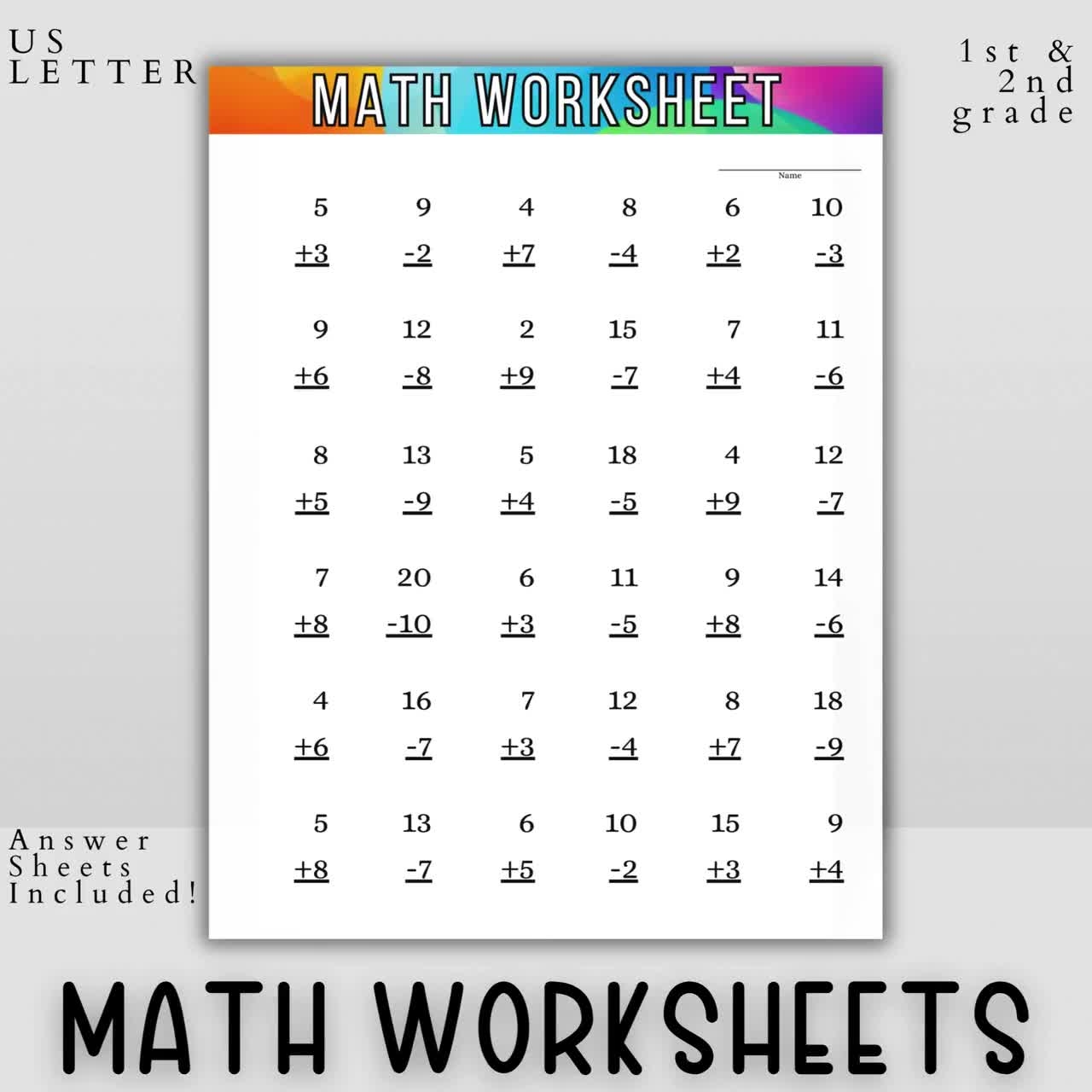 1st Grade Math Worksheets Printable Addition U0026 Subtraction Homeschool Math Practice Common Core PDF Instant Download