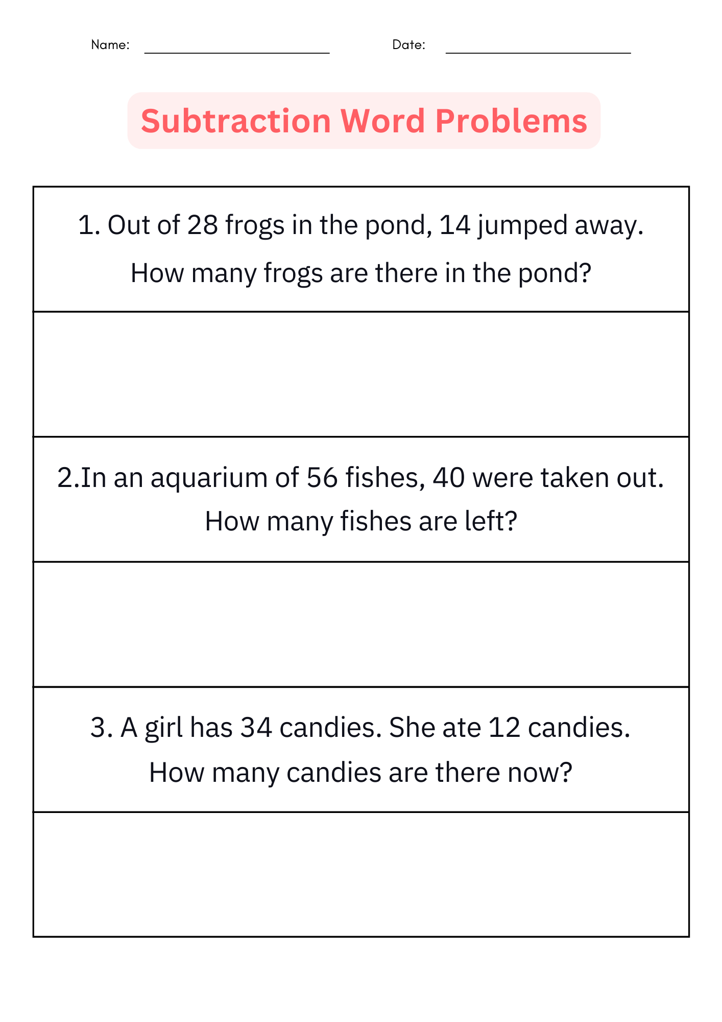 1st Grade Subtraction Word Problems Math Worksheets For Kindergarten Made By Teachers