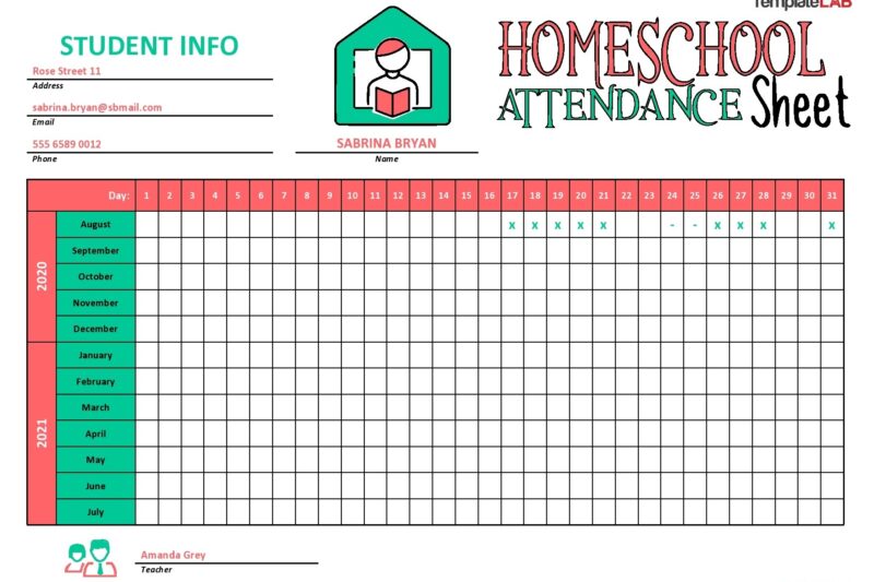 Home School Attendance Printable Preschool