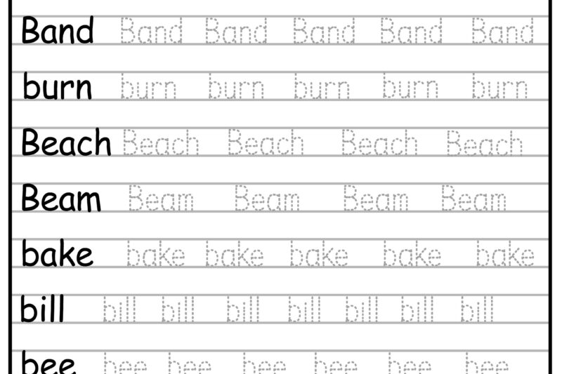 Trace Words Worksheets For Kindergarten