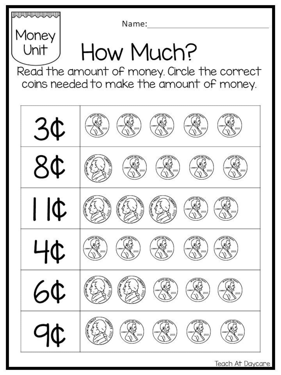 25 Circle The Correct Amount Of Money Worksheets Kindergarten Thru 3rd Grade Math Child Finances Etsy