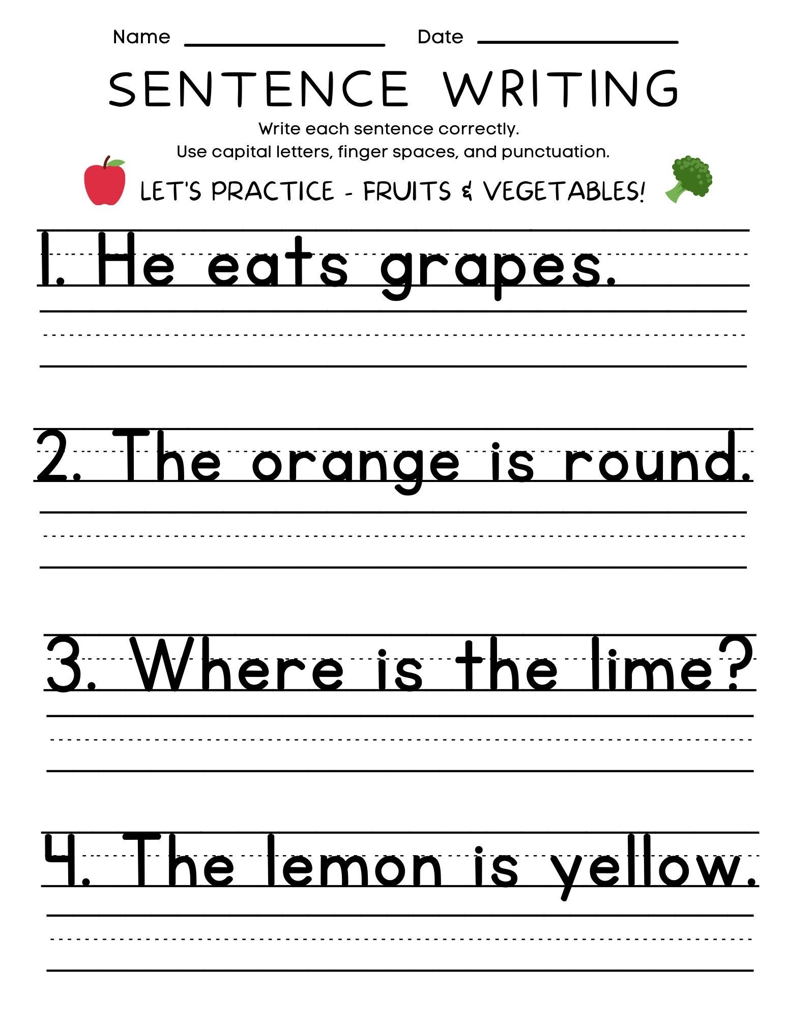 Printable Kindergarten Sentence Writing Worksheets