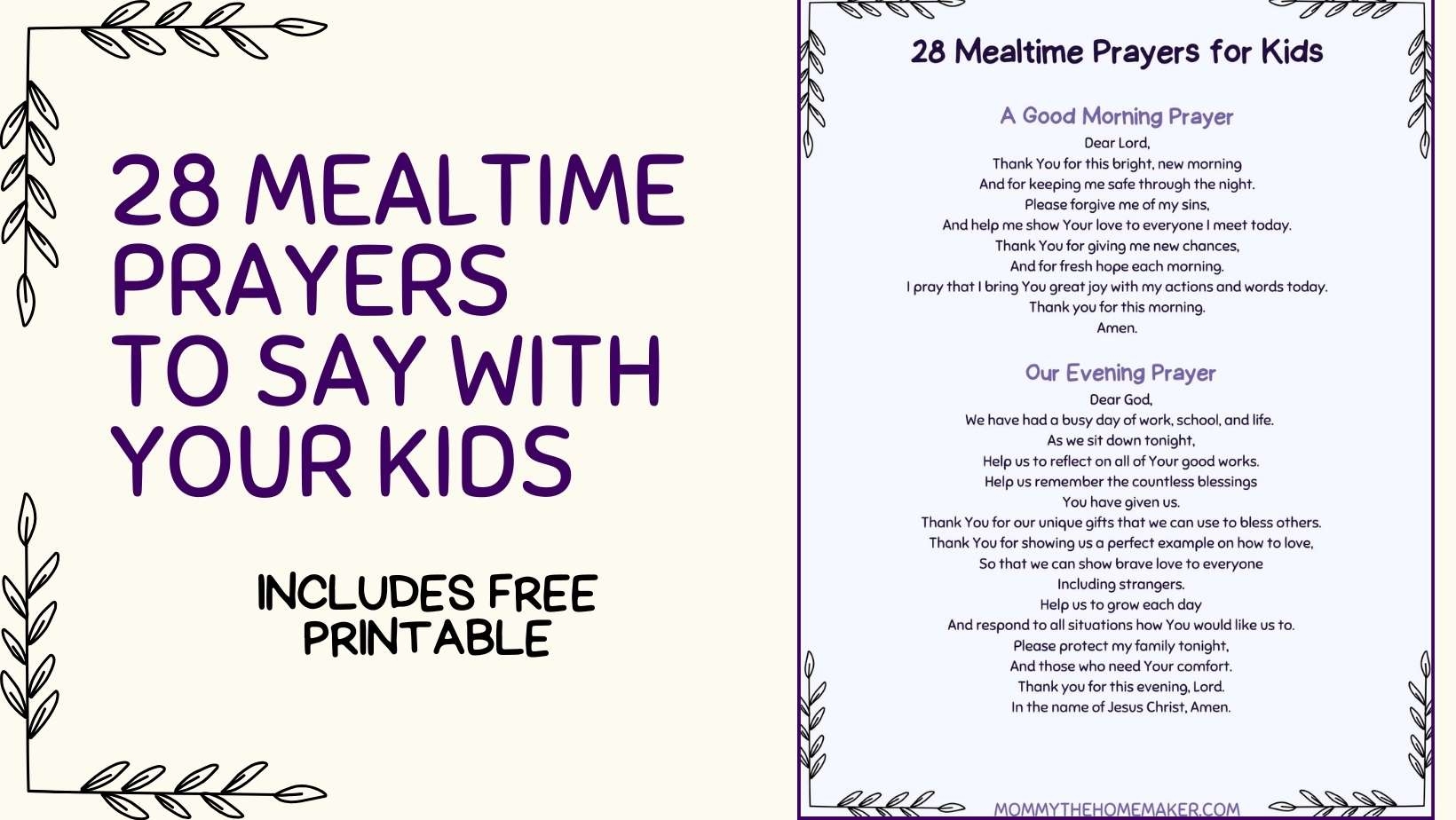 28 Prayers Before Mealtime For Kids Free Printable Mommy The Homemaker