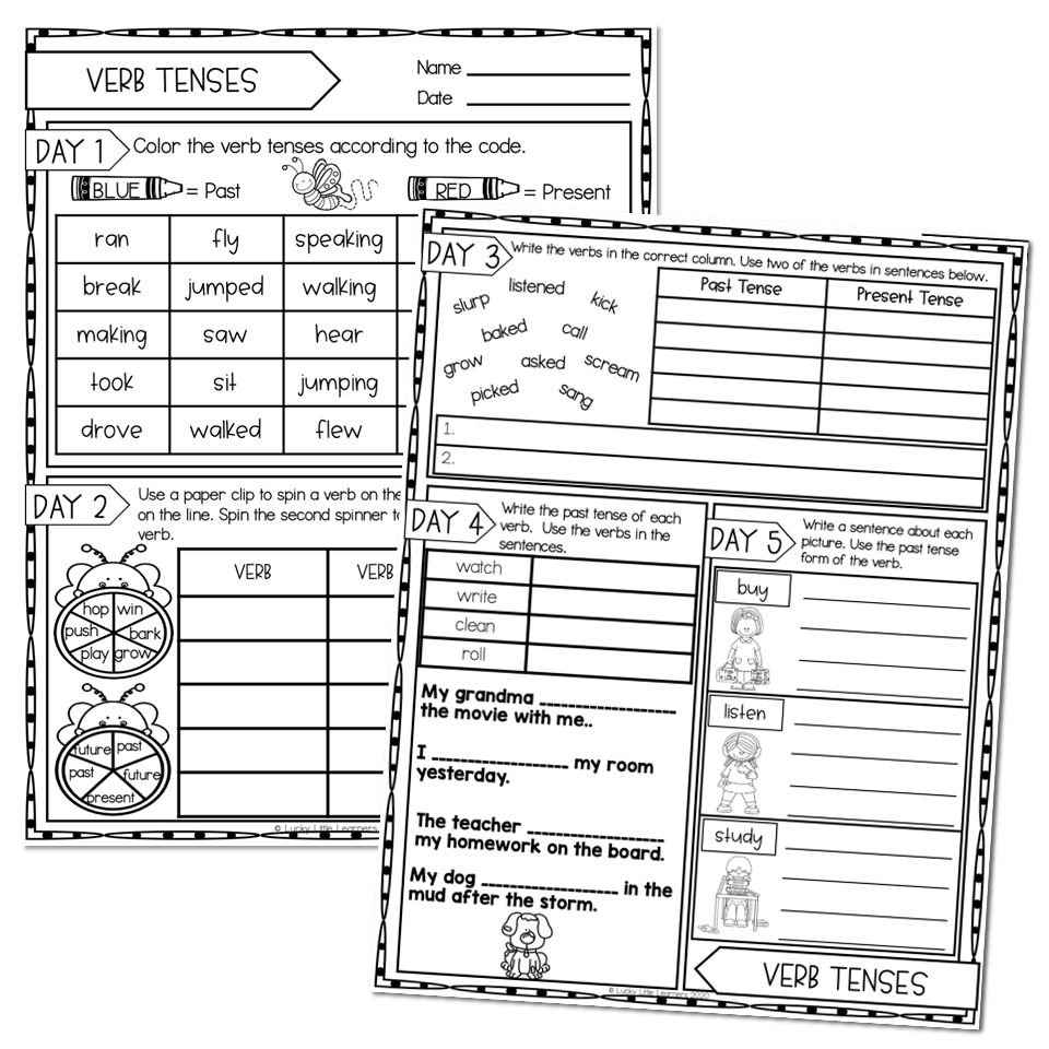 2nd Grade Grammar Worksheets Verb Tenses Lucky Little Learners