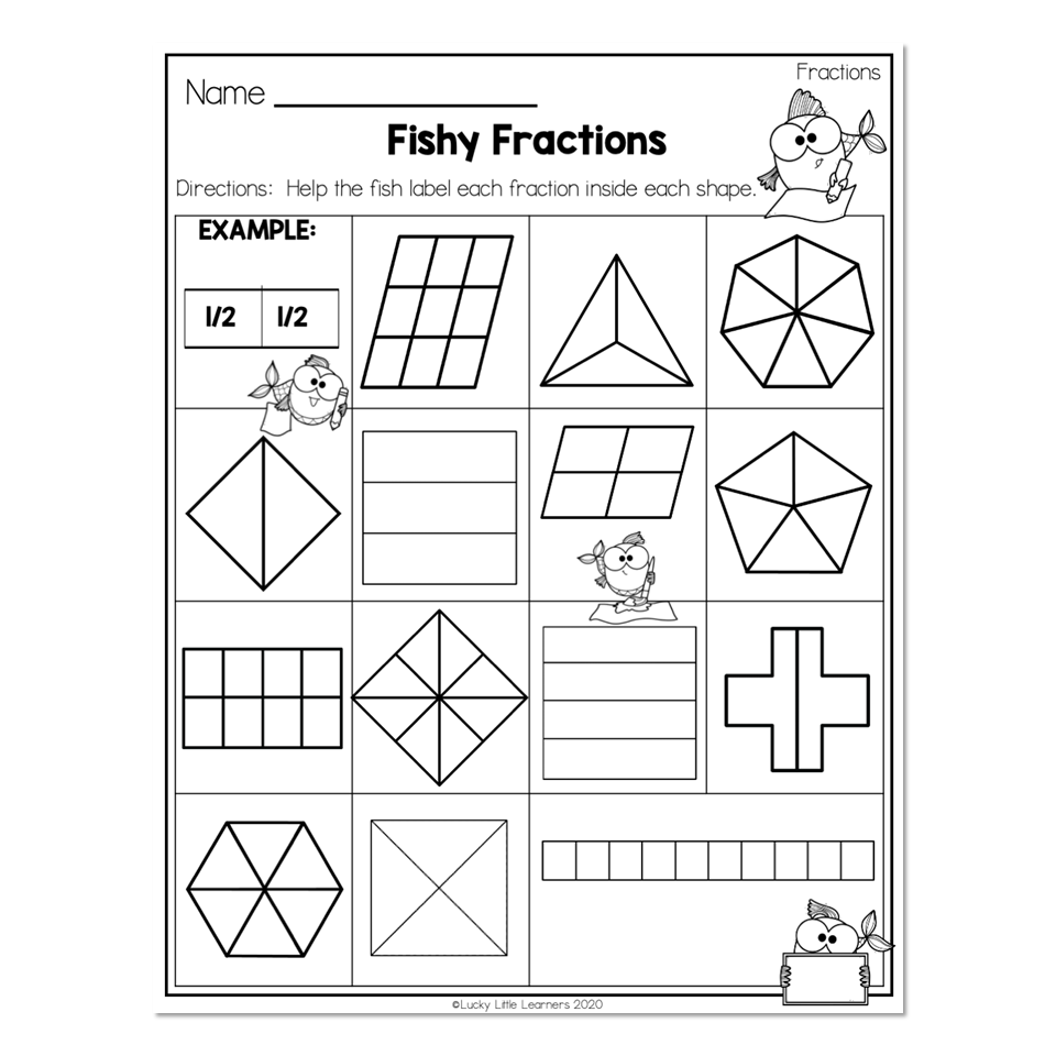 2nd Grade Math Worksheets Geometry Fractions Fishy Fractions 