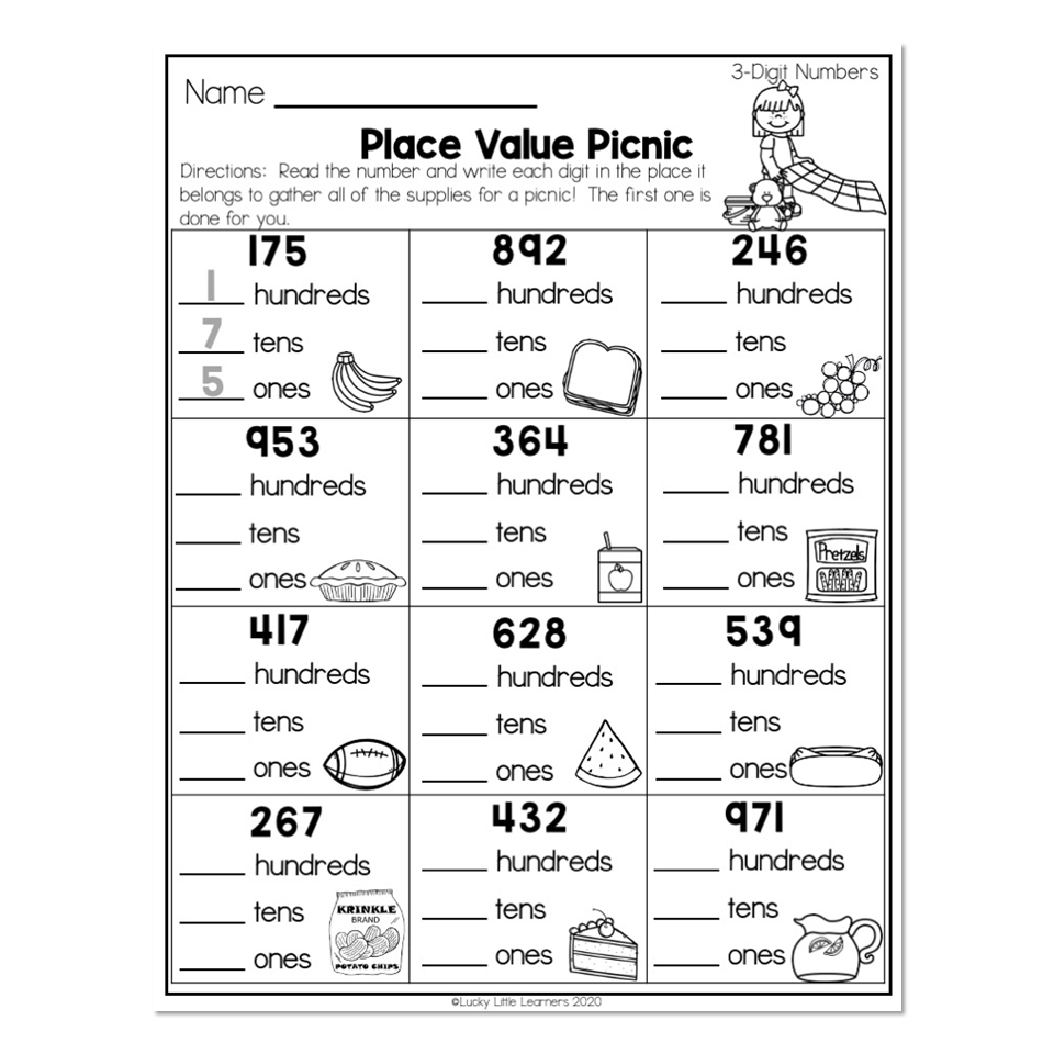 2nd Grade Math Worksheets Place Value 3 Digit Numbers Place Value Picnic Lucky Little Learners 2nd Grade Math Worksheets Place Value 3 Digit Numbers Place Value Picnic Lucky Little Learners