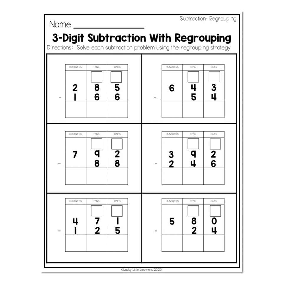 Subtraction Regrouping Free Printable Worksheets