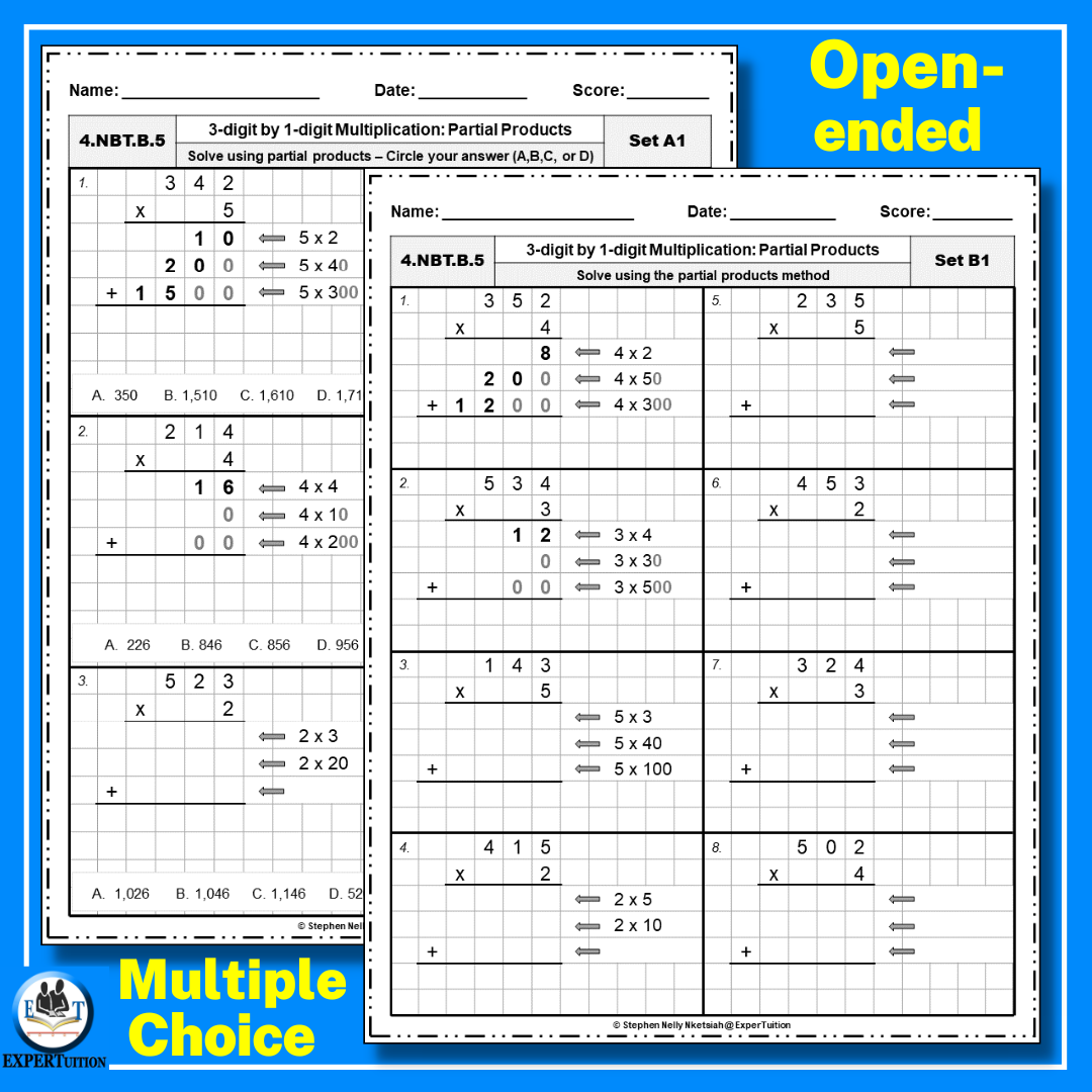 3 Digit By 1 Digit Partial Products Multiplication Worksheets Made By Teachers