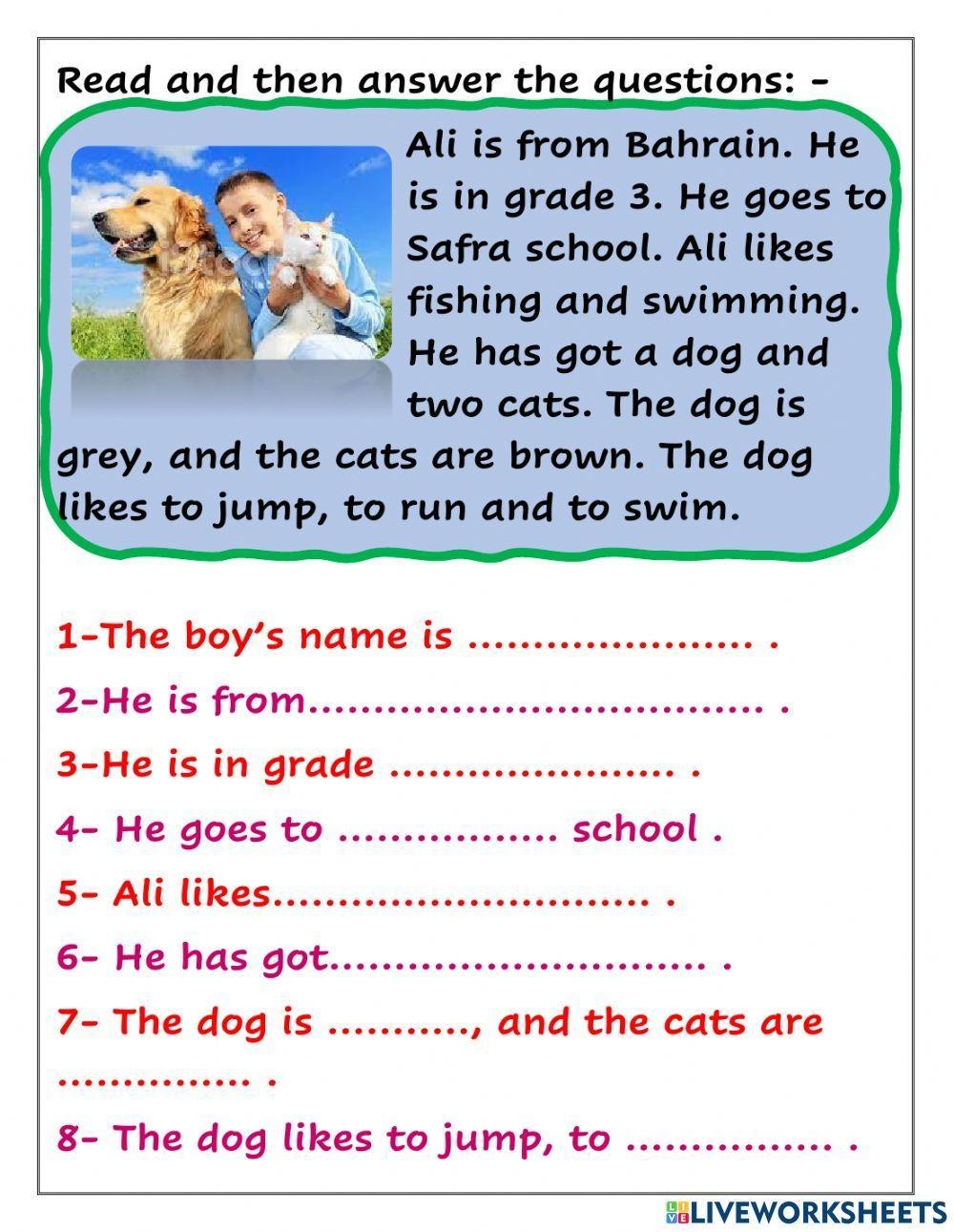 Third Grade Reading Worksheet Comprehension