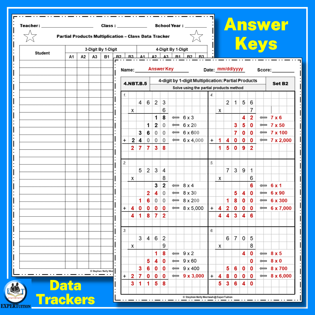 4 Digit By 1 Digit Partial Products Multiplication Worksheets Made By Teachers