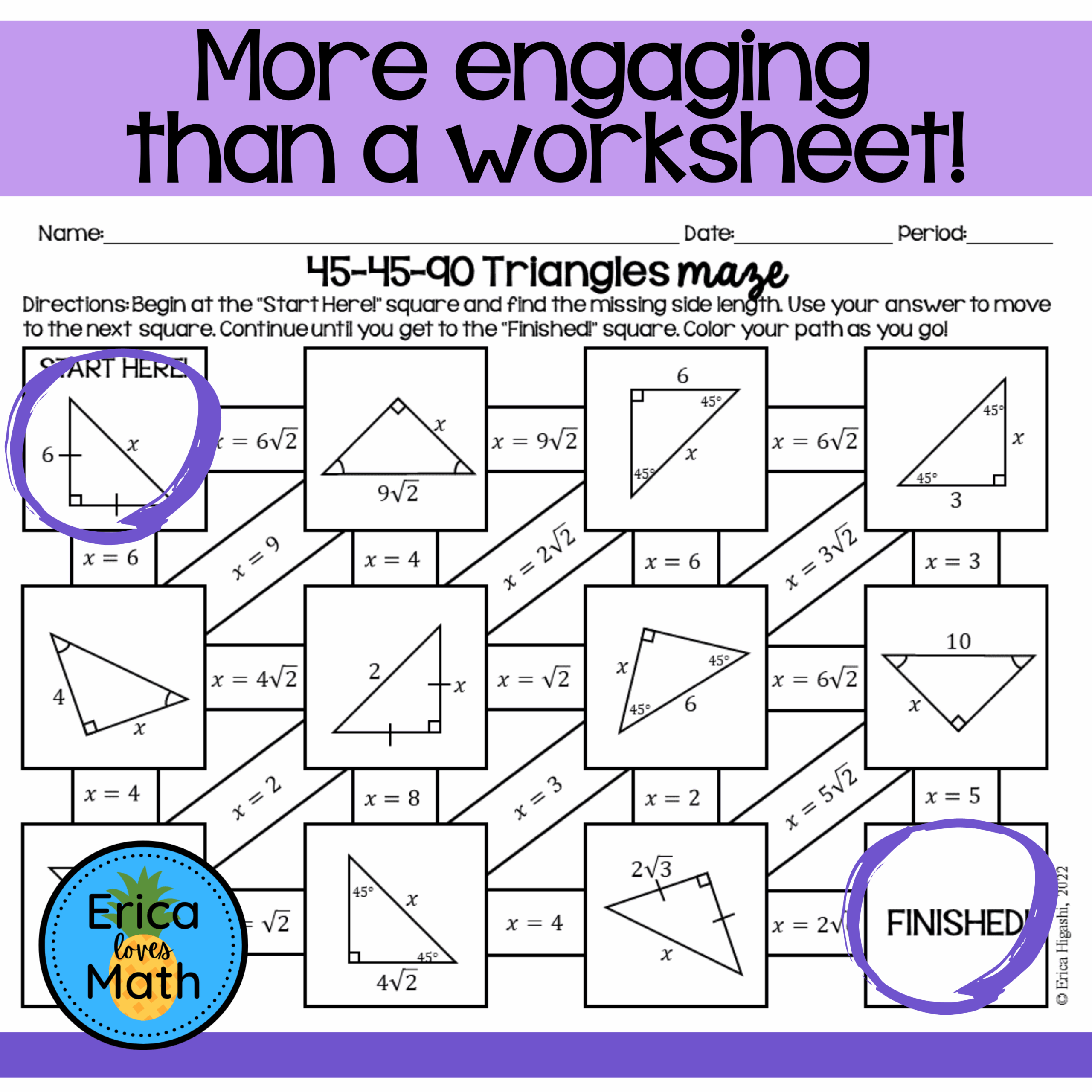 45 45 90 Special Right Triangles Maze Worksheet Activity Classful 45 45 90 Special Right Triangles Maze Worksheet Activity Classful