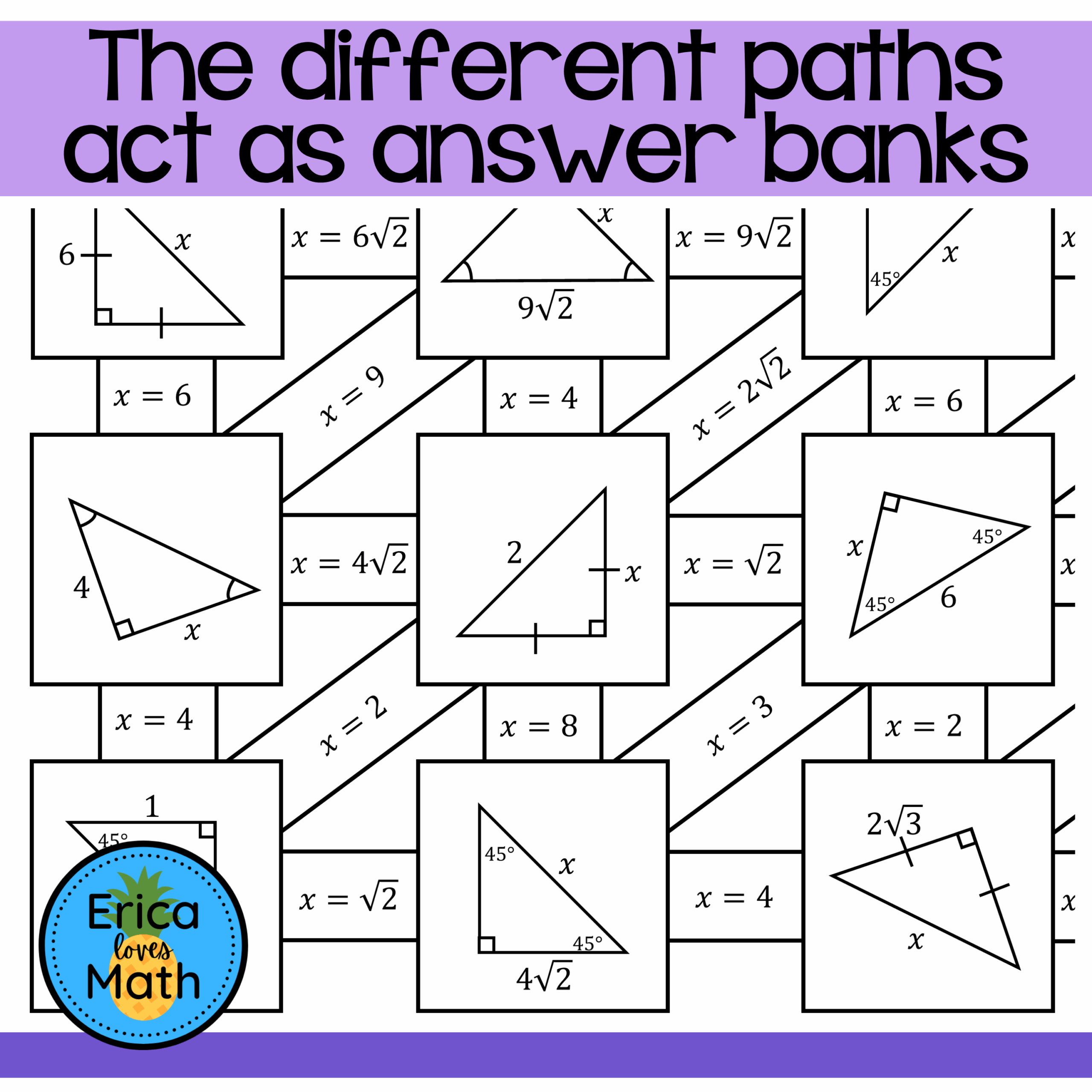 45 45 90 Special Right Triangles Maze Worksheet Activity Made By Teachers