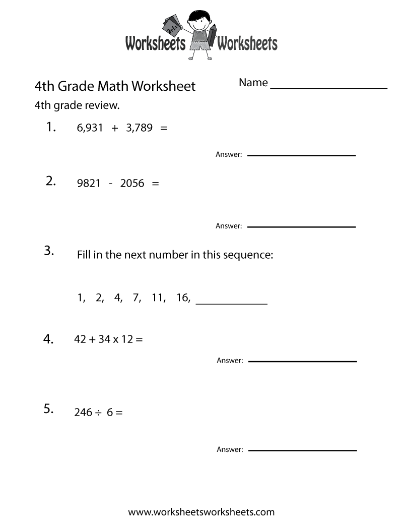 4th Grade Math Review Worksheet Worksheets Worksheets