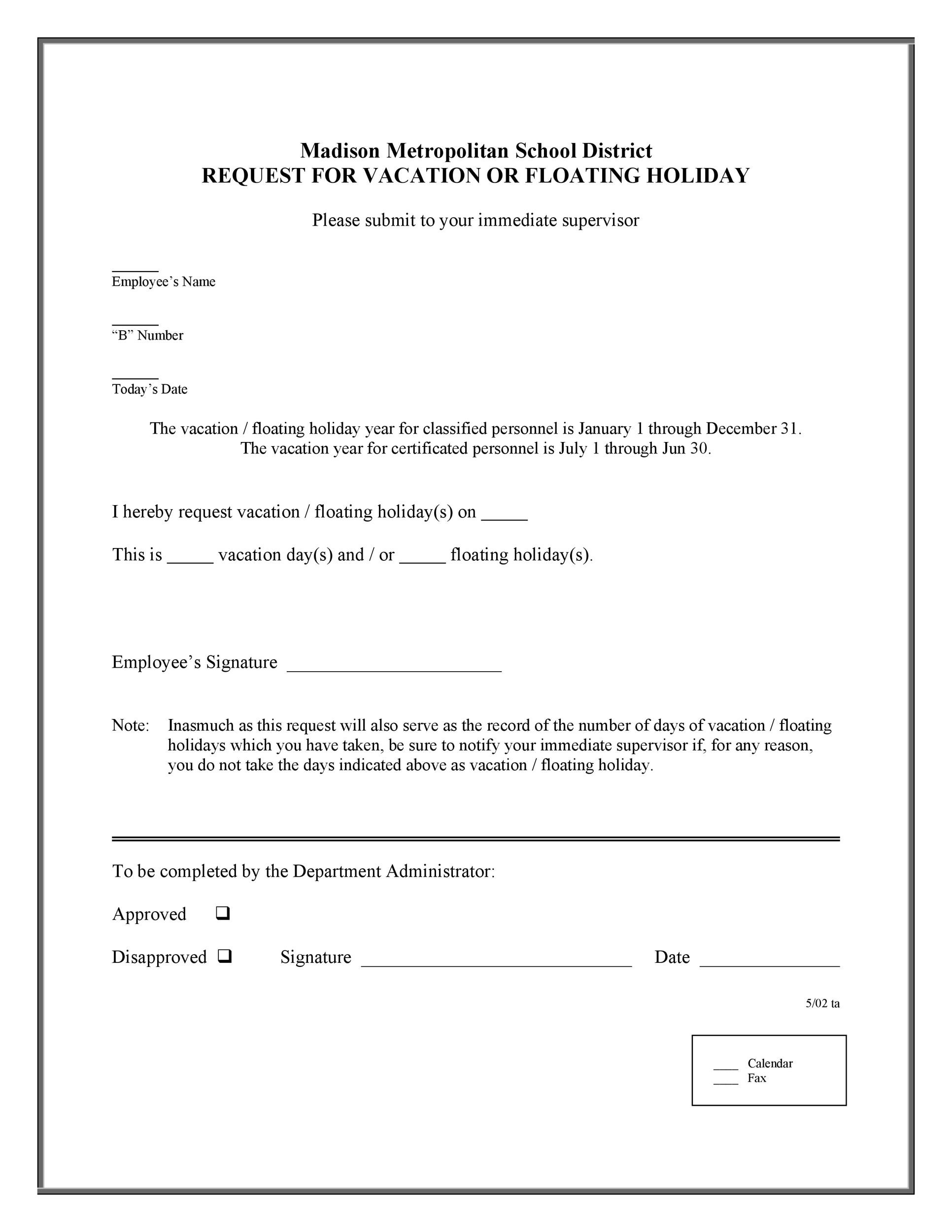 50 Professional Employee Vacation Request Forms Word TemplateLab