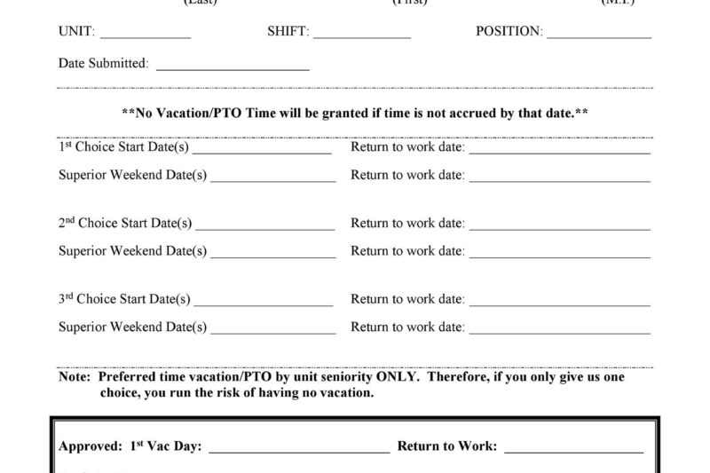 Printable Vacation Request For Preschool