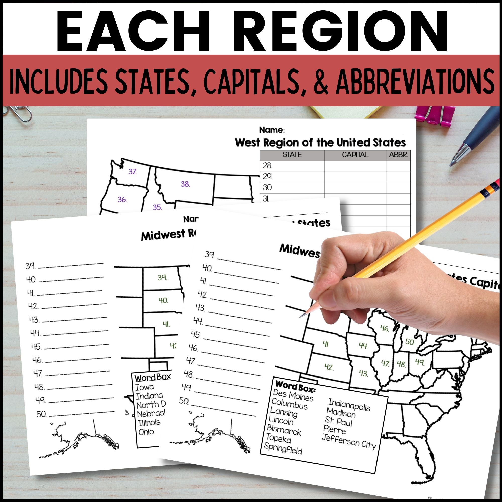 Free Printable State Capitals Worksheets