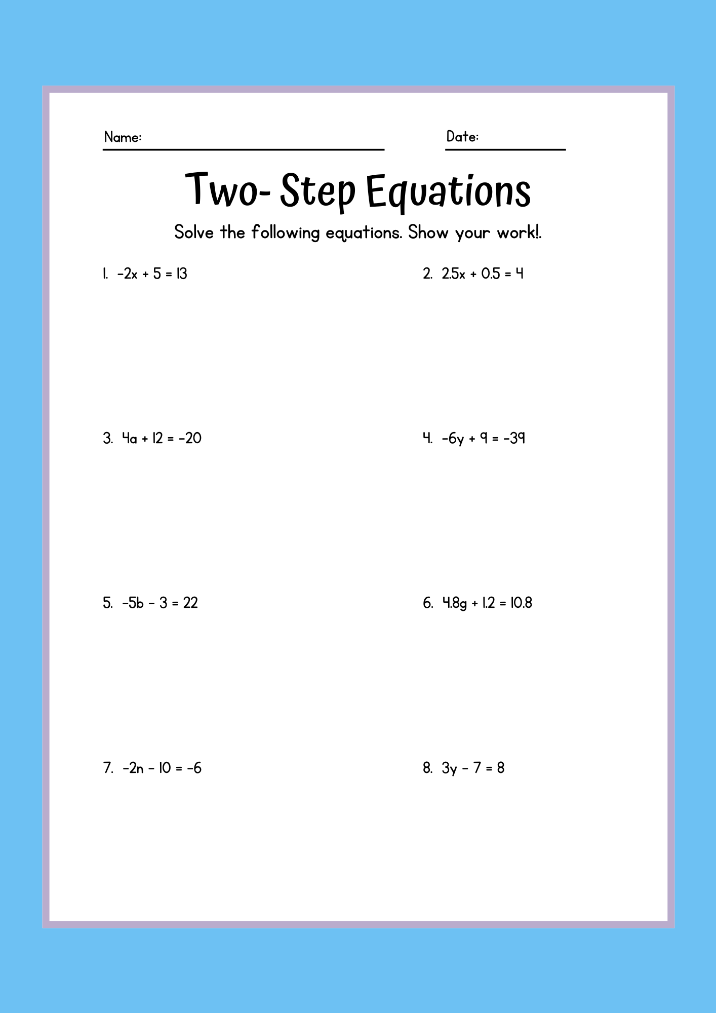Free Printable Worksheet On Solving Equations