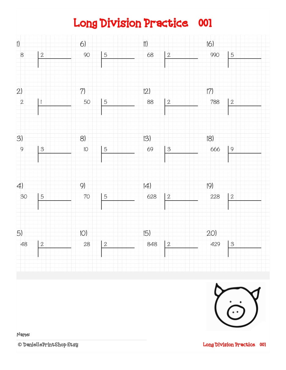 500 Math Drills Long Division Worksheets European French 