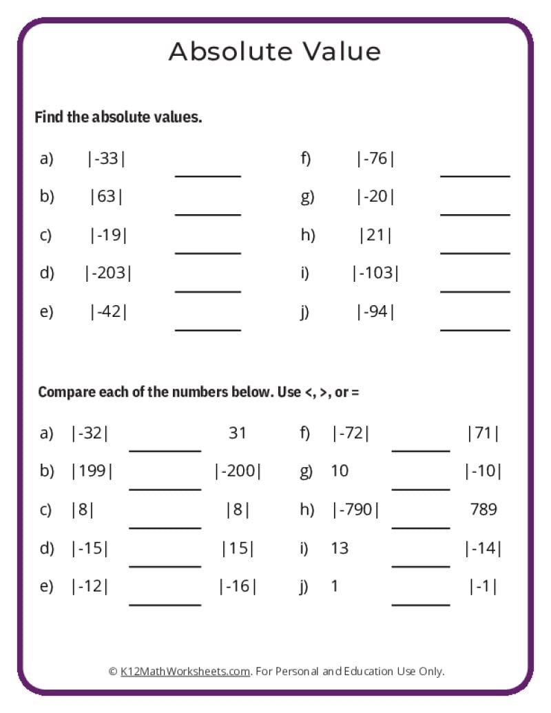 K12 Math Worksheets 6th Grade