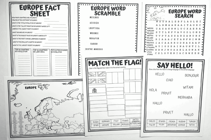 Free Printable Worksheets About Europe