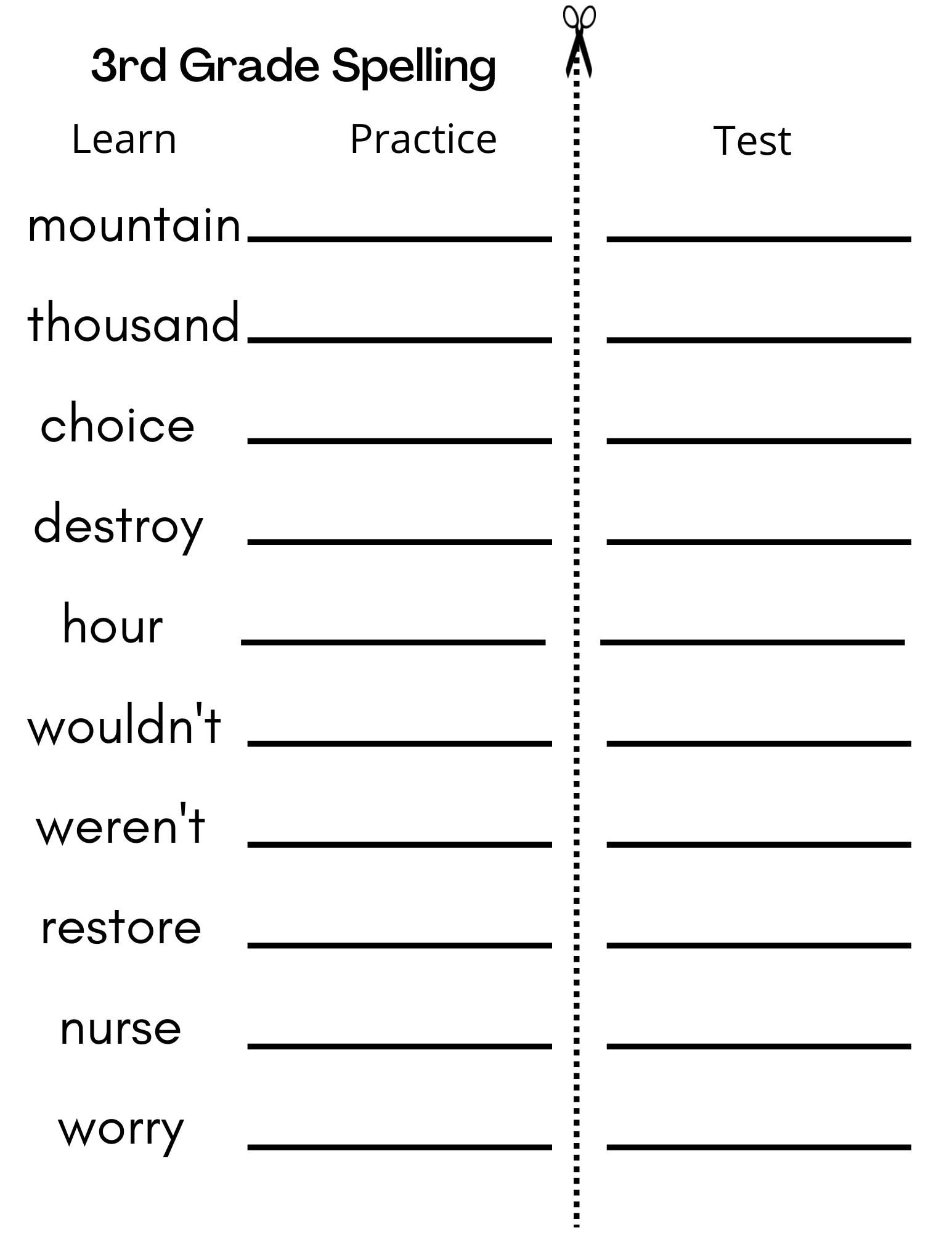 8 Printable Third Grade Spelling Writing Spelling Test Etsy Australia