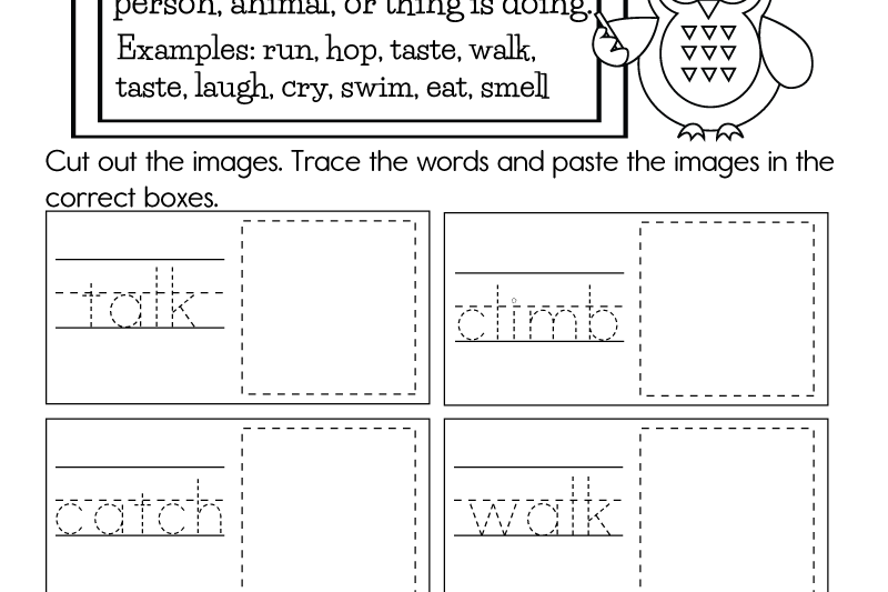 Kindergarten Action Words Worksheet